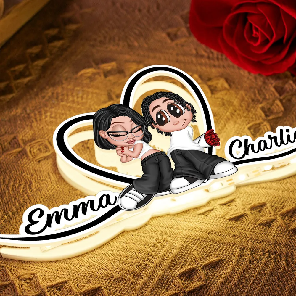 Y2K-Paar und Herz Personalisierte Lichtbox mit Namen Geschenk für Paar/LGBT-Paar