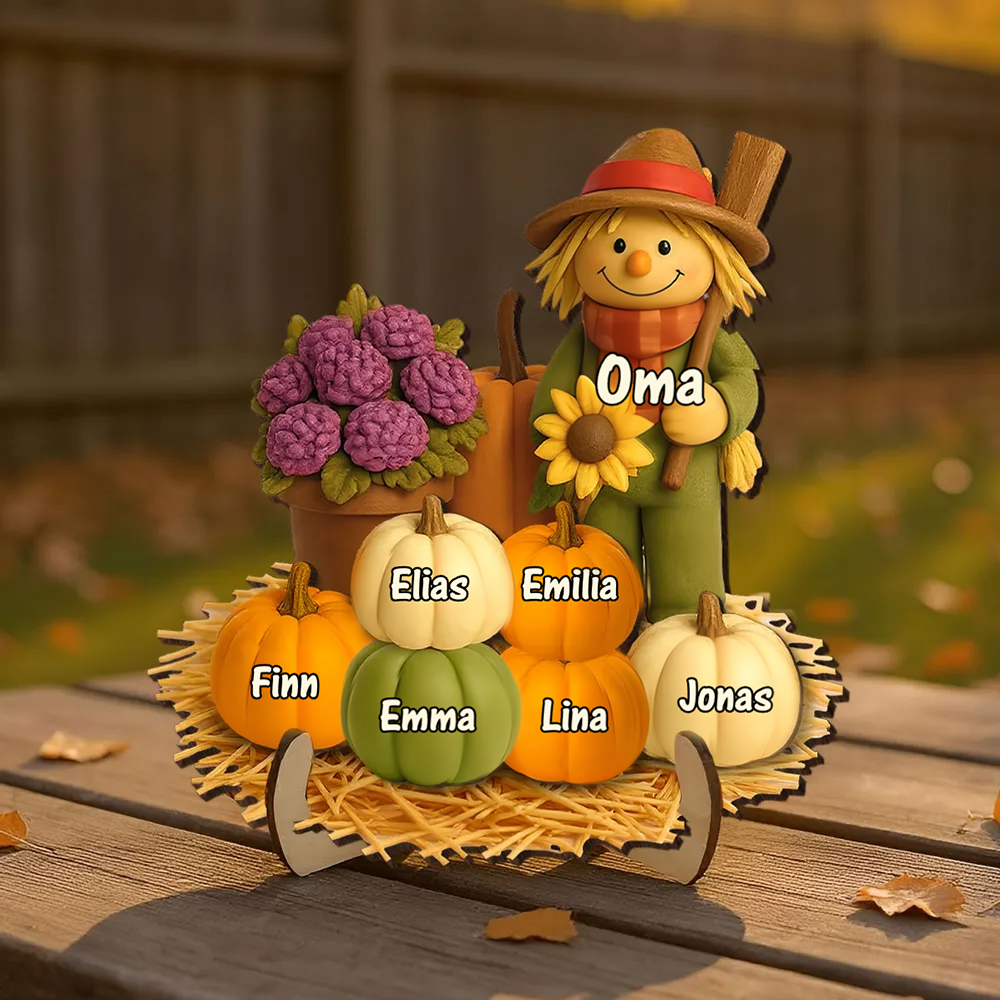 Vogelscheuche und Kürbissen Personalisierte Holztafel mit Namen