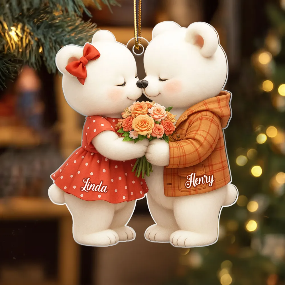 Eisbärenpaar-Personalisierter Acrylanhänger mit Namen Geschenk für Paar