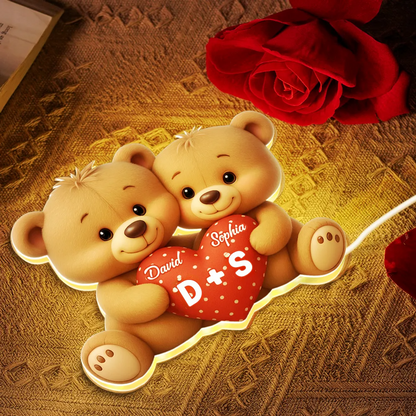 Bären und Herz-Personalisierte LED-Lichtbox mit Namen Geschenk für Paar