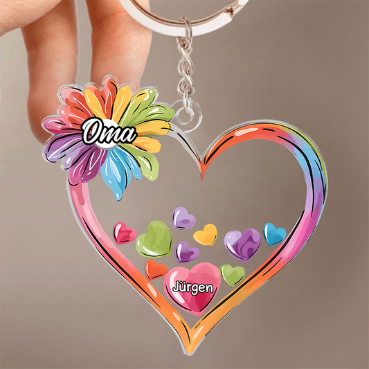 Bunte Herzen-Personalisierter Acryl-Schlüsselanhänger für Oma und Mama