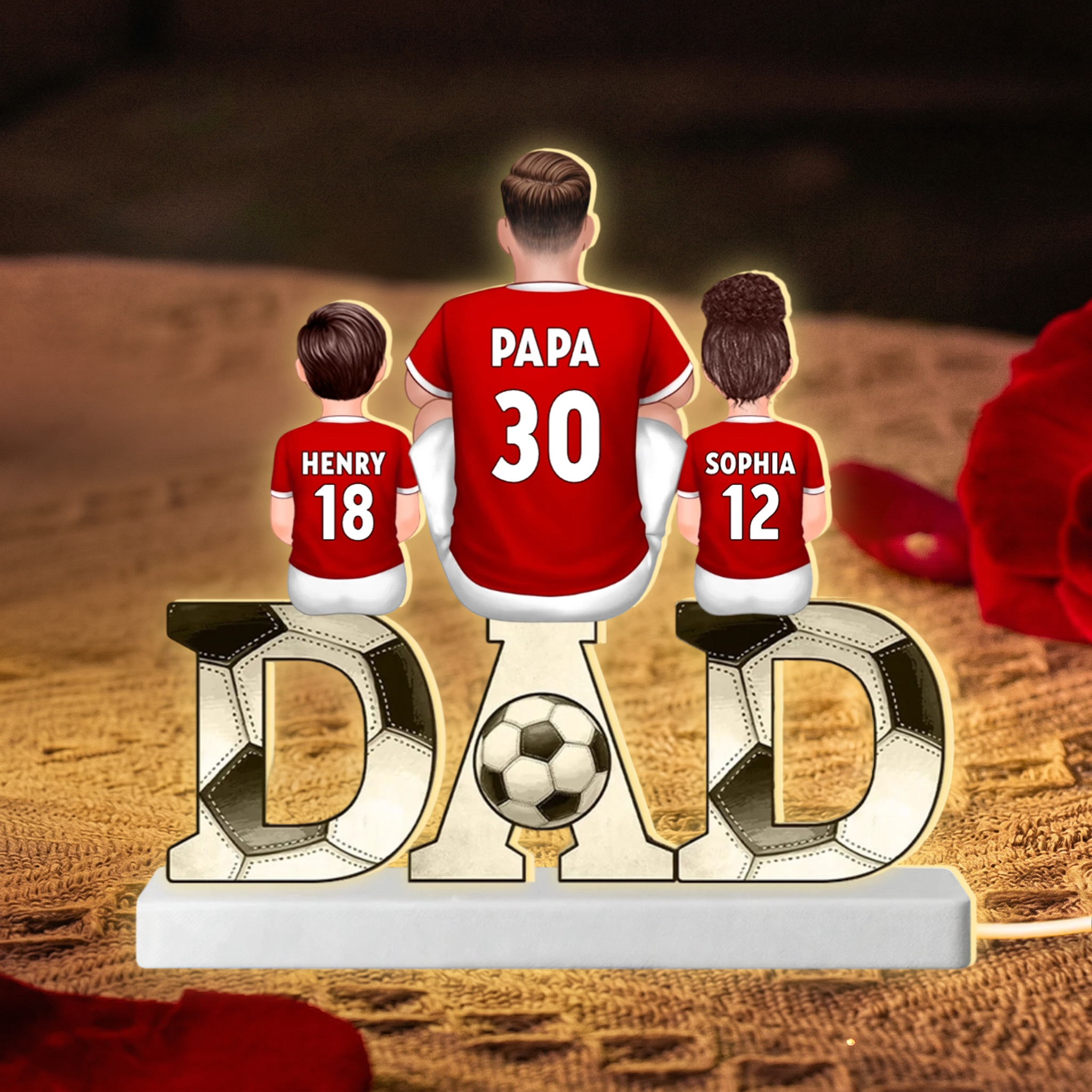 Papa's Dream Team – Personalisierte DAD-LED-Lichtbox mit Fußballfamilie und Namen