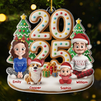2025 Familie-Eltern mit Kinder, Hund und Katze Acrylornament Christbaumschmuck