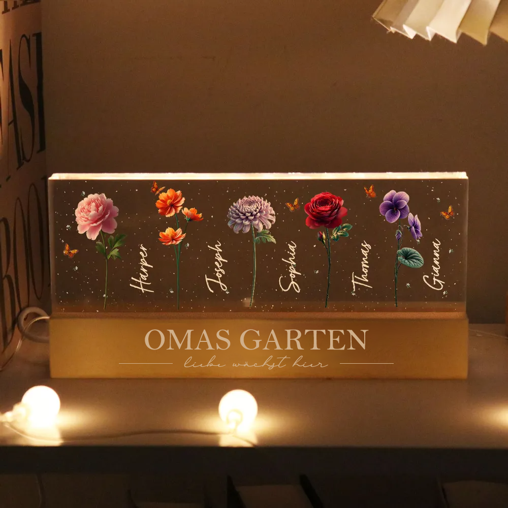 Personalisiertes LED-Nachtlicht mit Geburtsblumen Geschenk für Oma und Mama