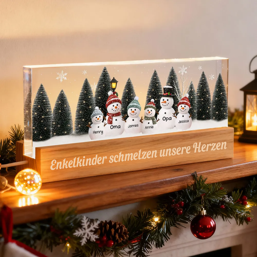 Personalisierts LED-Nachtlicht mit Schneemanfamilie Weihnachtsgeschenk für Eltern und Kinder