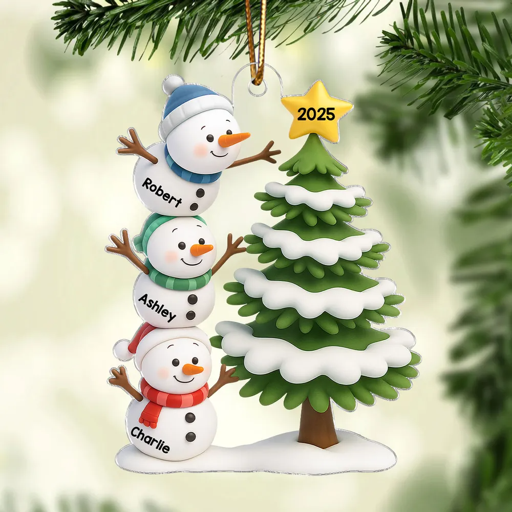 Personalisierter Acrylanhänger mit Schneemännern Christbaumschmuck mit 2-8 Namen