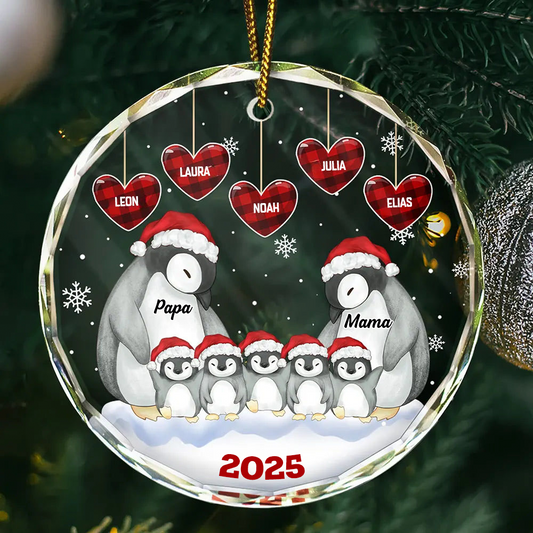 Pinguin-Familie  Personalisierter Glasanhänger Christbaumschmuck
