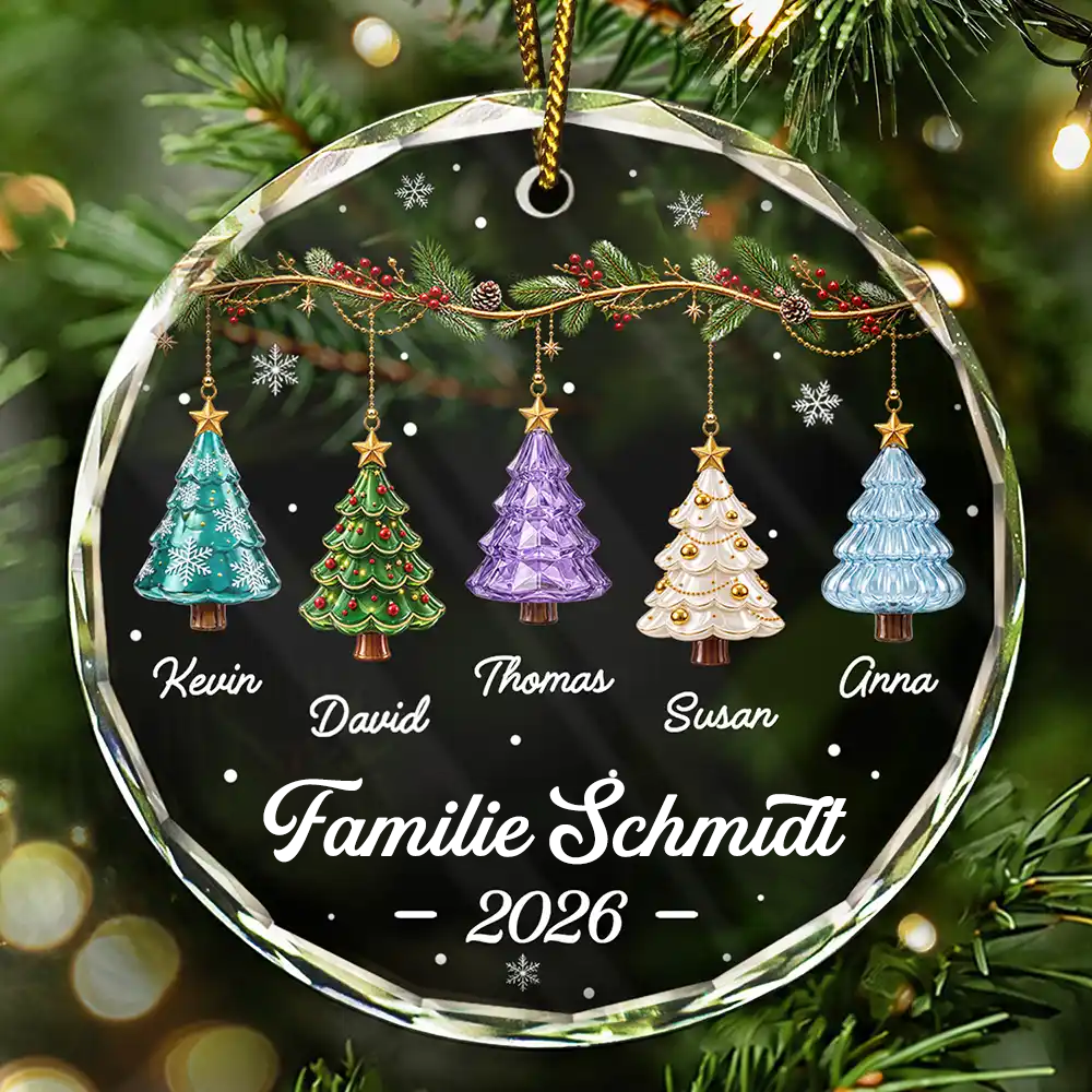 Personalisierter Glas-Weihnachtsanhänger – Weihnachtsbäume-Motiv