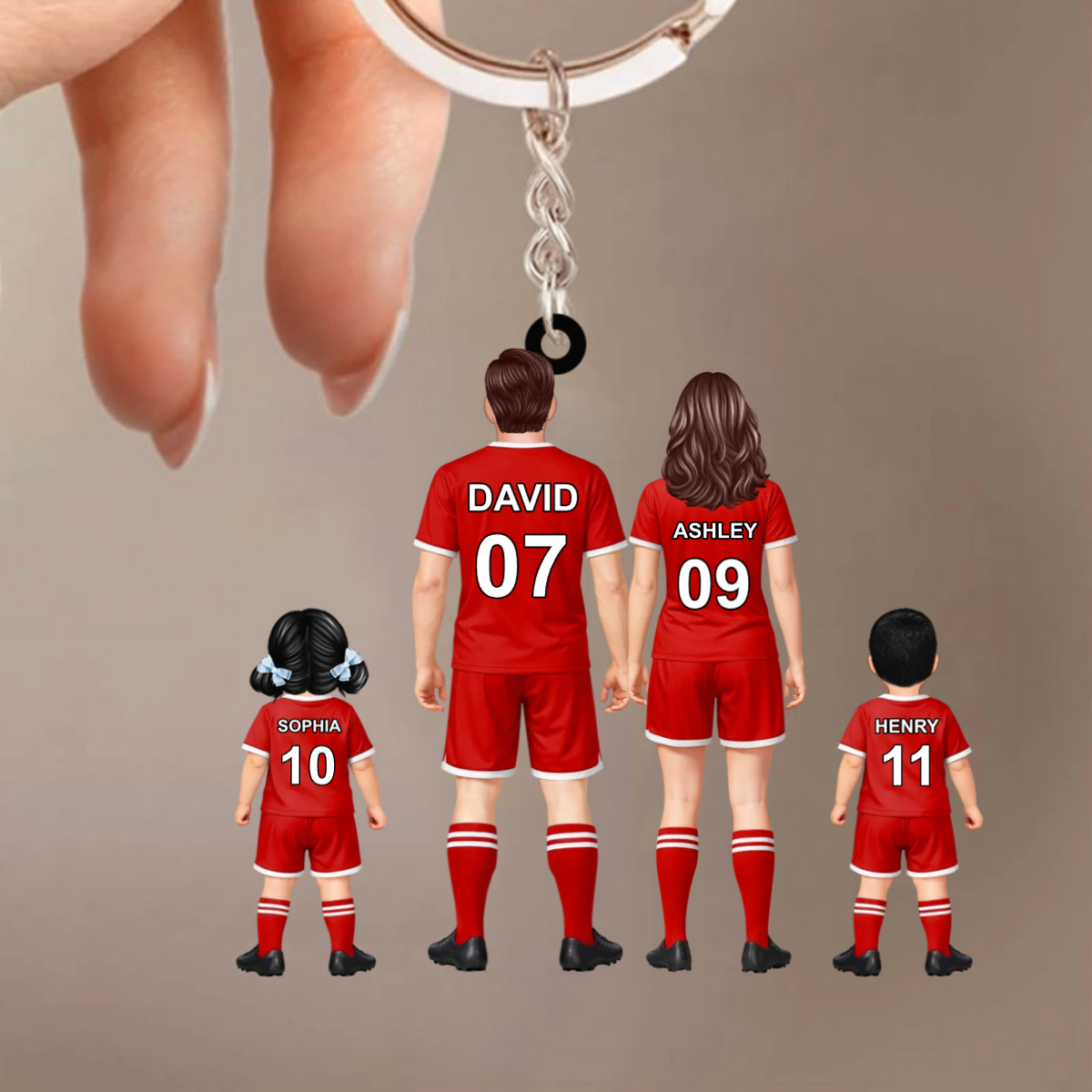 Personalisierter Acrylschlüsselanhänger mit Fußballfamilie