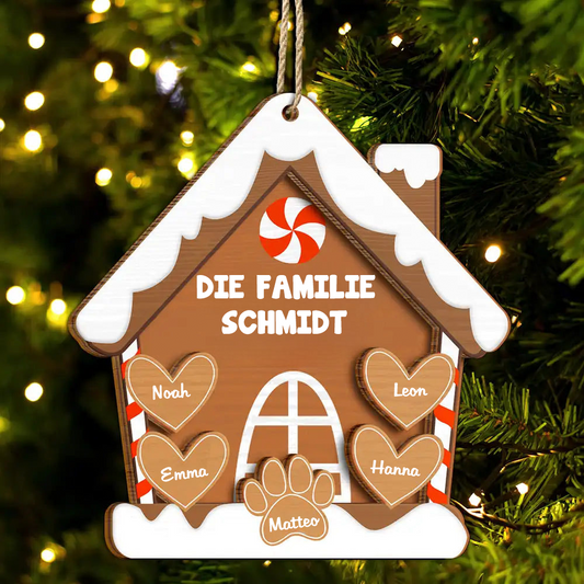Lebkuchen-Keks-Familie – Personalisiertes 2-lagiges Holzornament Christbaumschmuck mit Namen