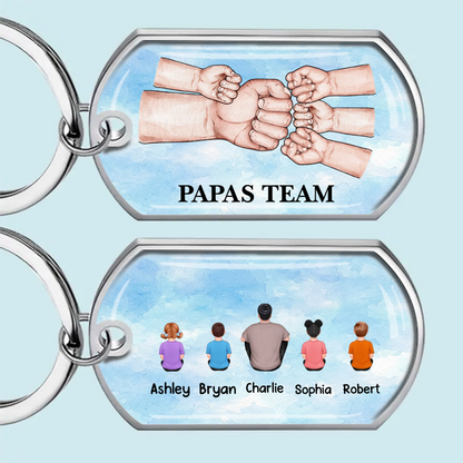 Papa und Kinder Fausstoß-Edelstahl-Schlüsselanhänger mit Expoxidharz