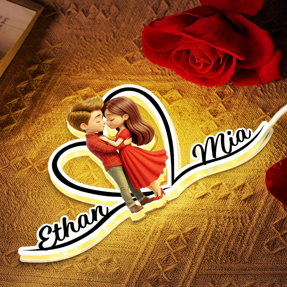Paar in Rot Personalisieirte LED-Lichtbox mit Namen