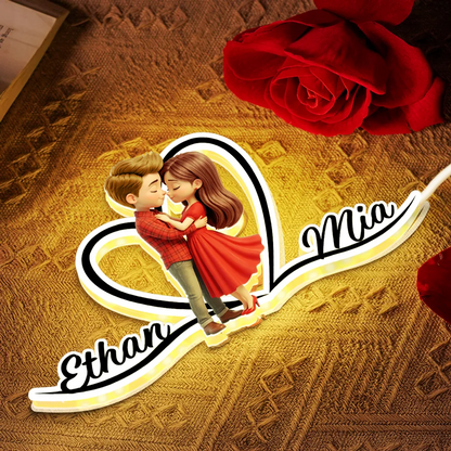 Paar in Rot Personalisieirte LED-Lichtbox mit Namen