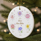 Personalisierter Keramik-Weihnachtsanhänger mit Geburtsblumen & Namen