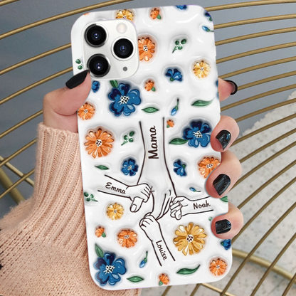 Hand-in-Hand Silikonhandyhülle für iPhone und Samsung mit Namen und Blumen Geschenk für Mama und Oma