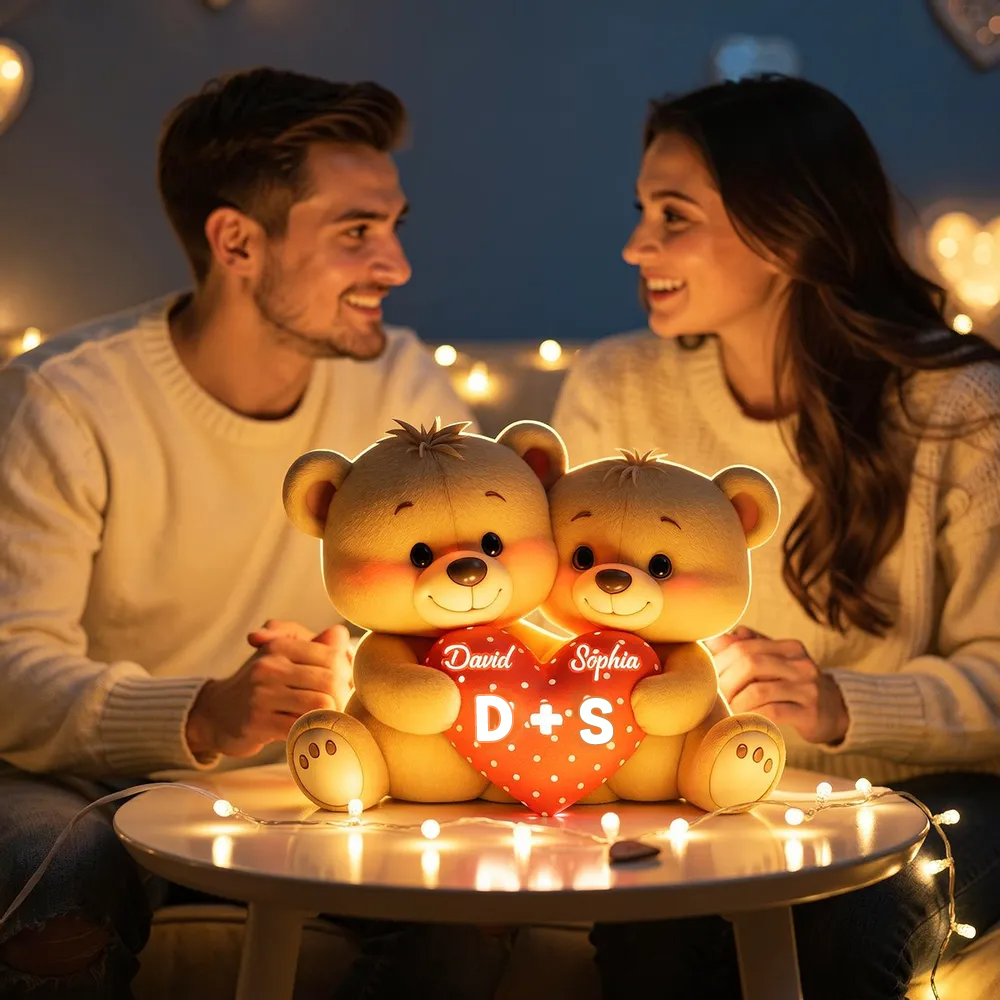 Bären und Herz-Personalisierte LED-Lichtbox mit Namen Geschenk für Paar