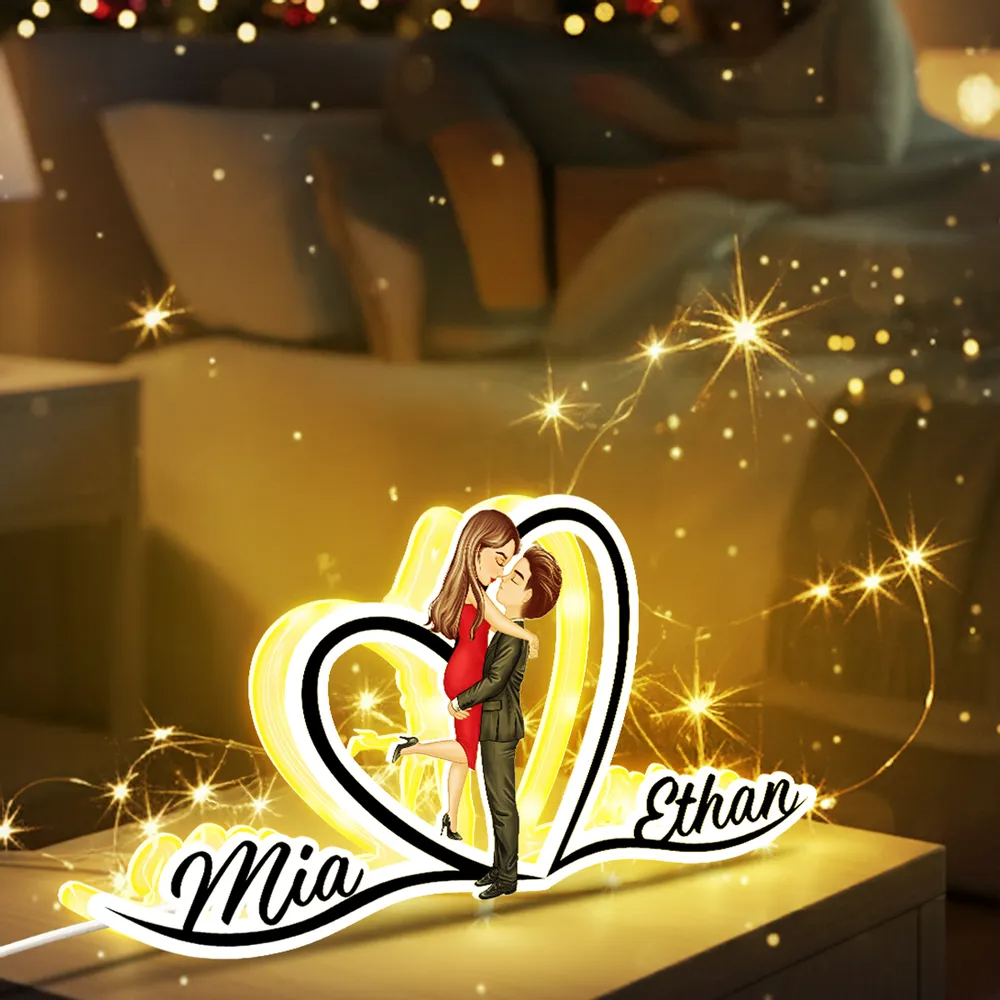 Personalisierte LED-Lichtbox - Paar und Herz Geschenk für Paar / LGBT Paar