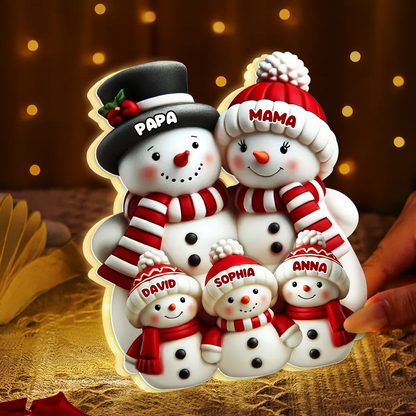Personalisierte Schneemann-Lichtbox für Eltern, Oma, Opa und Kinder