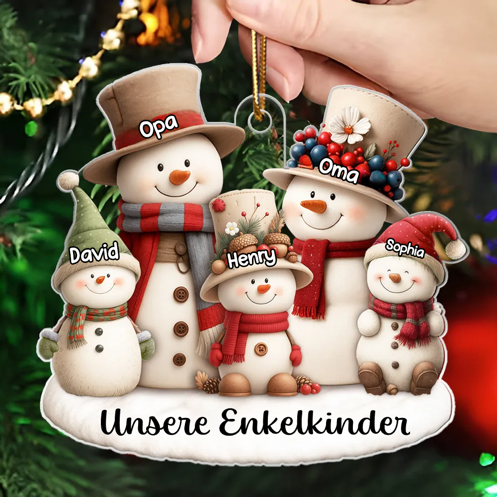 Personalisierter Acrylanhänger mit Schneemanfamilie Christbaumanhänger mit Namen und Text