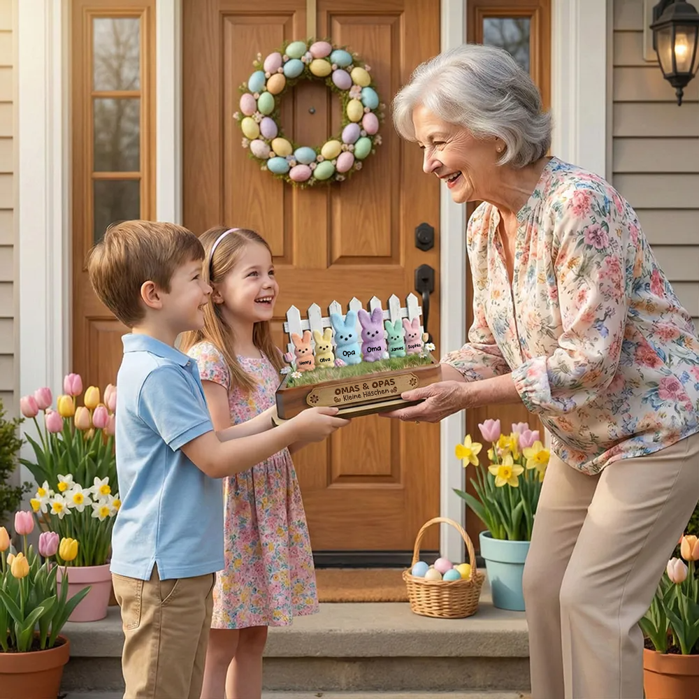 Personalisierte Holztafel mit Hasen Geschenk für Opa und Oma