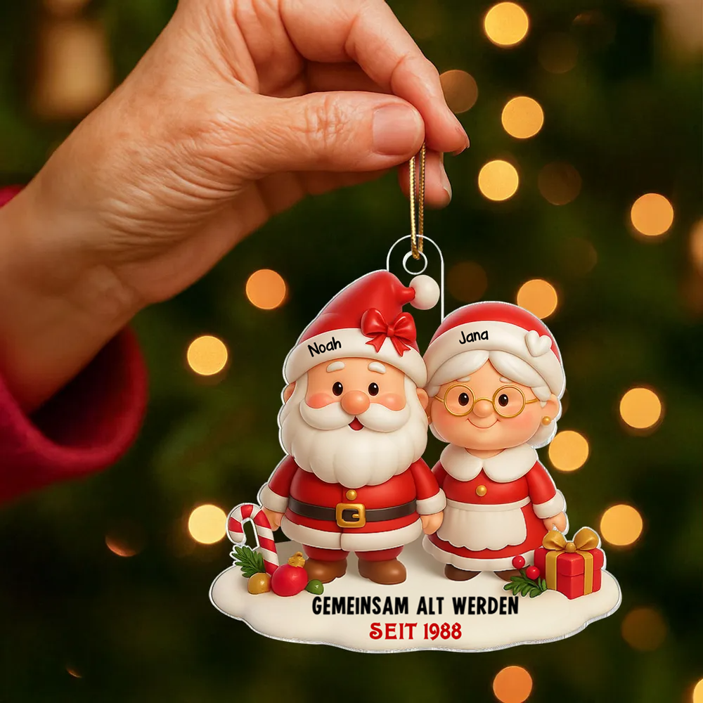 „Gemeinsam alt werden“ – Personalisierter Acryl-Christbaumanhänger mit Weihnachtsmann-Paar