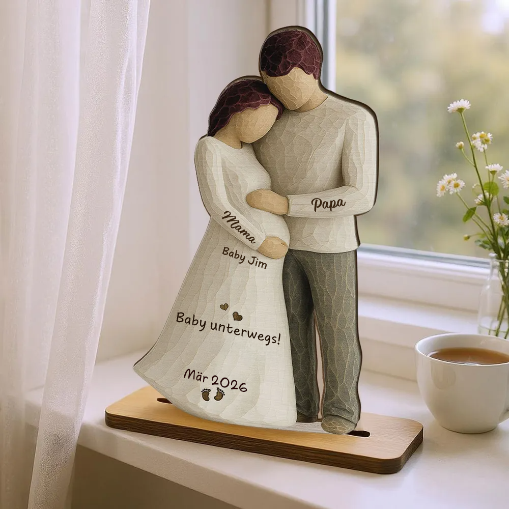 Baby unterwegs-Personalisierter Holzaufsteller mit Namen Geschenk für werdende Mutter
