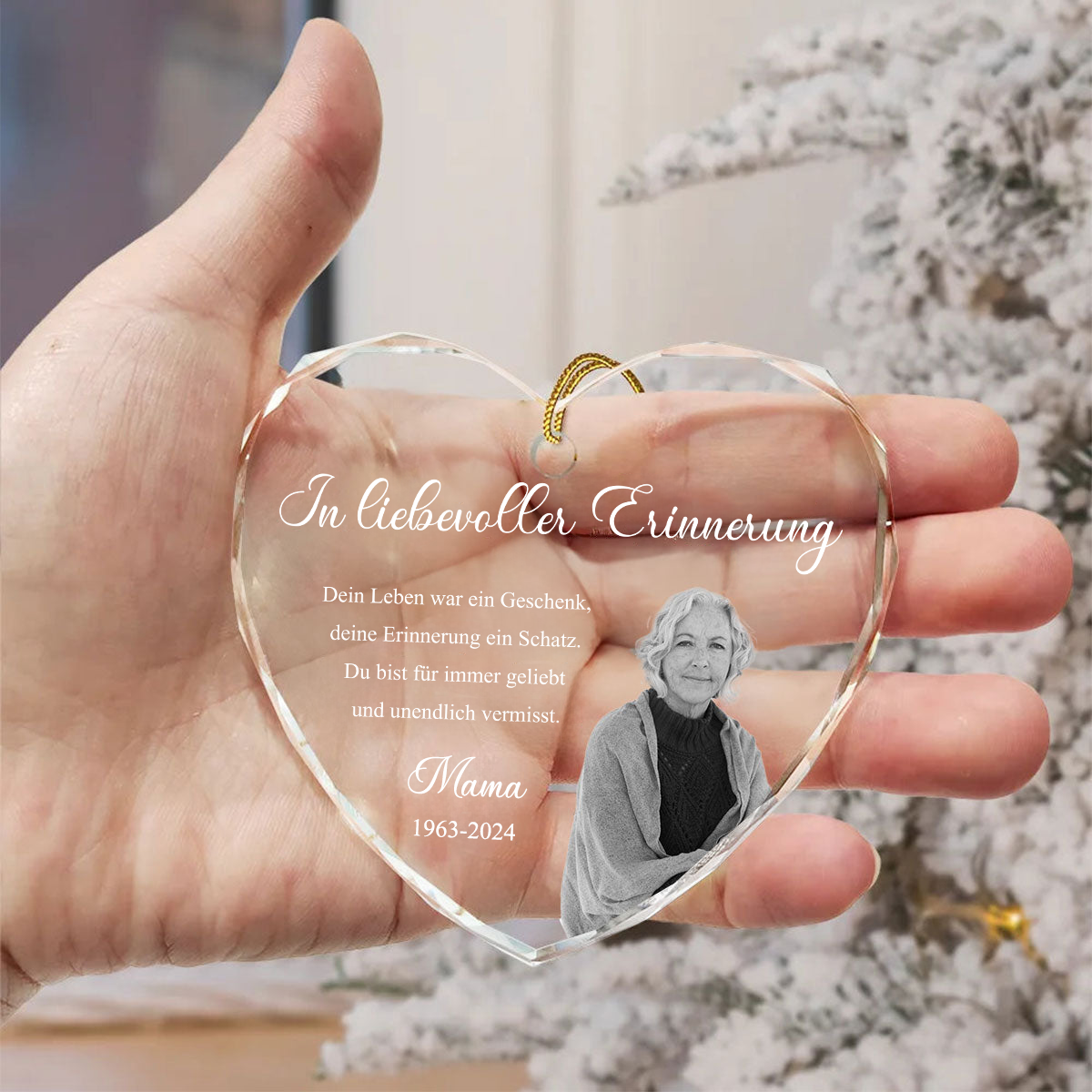 Personalisierter Glas-Weihnachtsanhänger mit Foto – In liebevoller Erinnerung