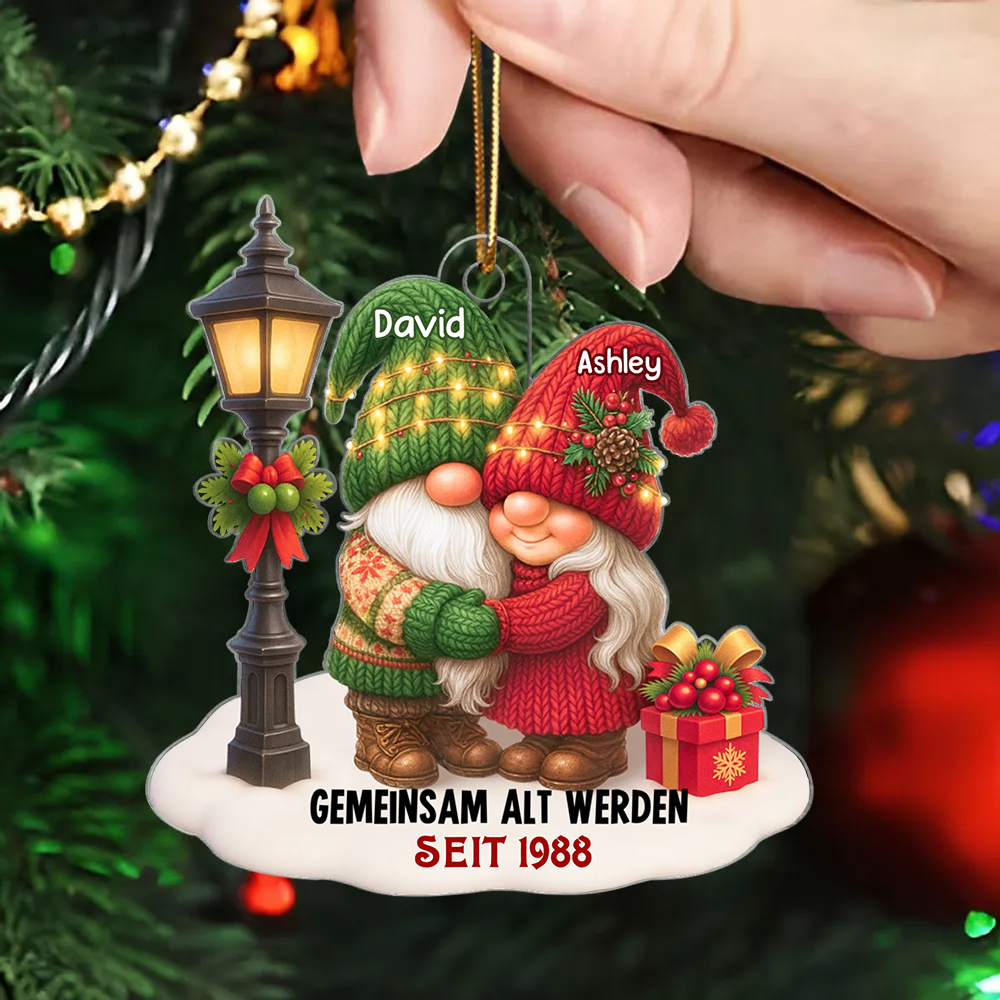 Gemeinsam alt werden-Personlisierter Acrylanhänger mit Zwergenpaar Christbaumschmuck für Paar