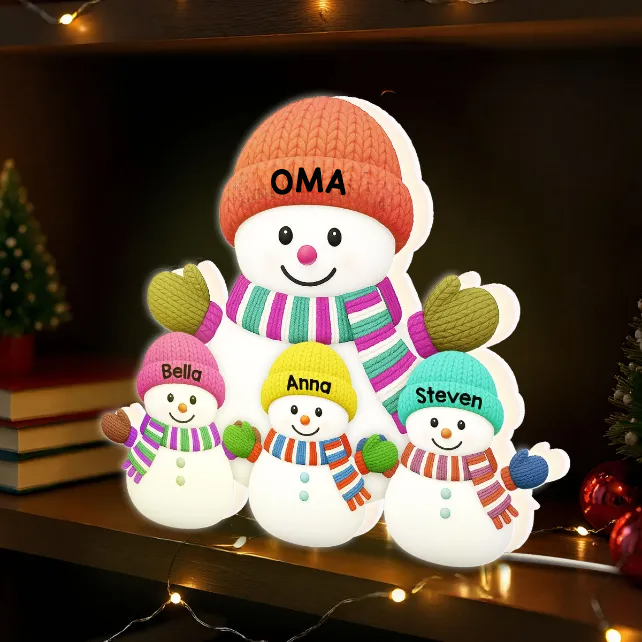„Weihnachten mit Oma & Opa – Enkelkinder Schneemann Familie“ Personalisierte LED-Lichtbox