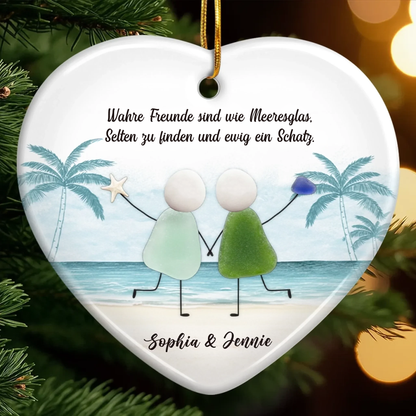 Personalisiertes Keramik-Ornament mit Meerglas Christbaumschmuck für Freunde