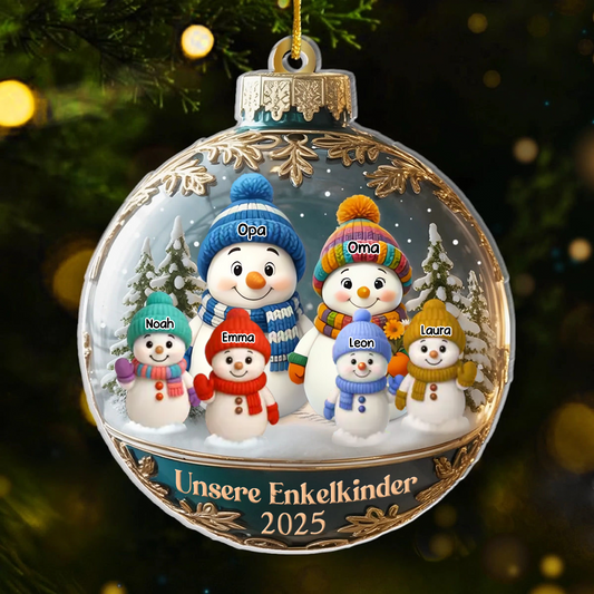 Personalisierter Acrylanhänger mit Schneemännern Christbaumschmuck für Papa, Mama, Oma und Opa