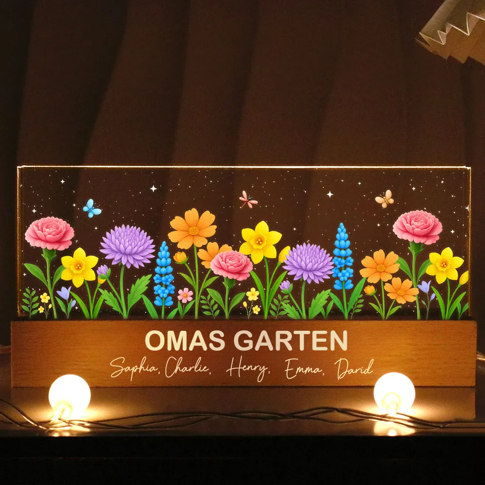Personalisiertes LED-Nachtlicht miit Blumenmotiv Geschenk für Oma und Mama