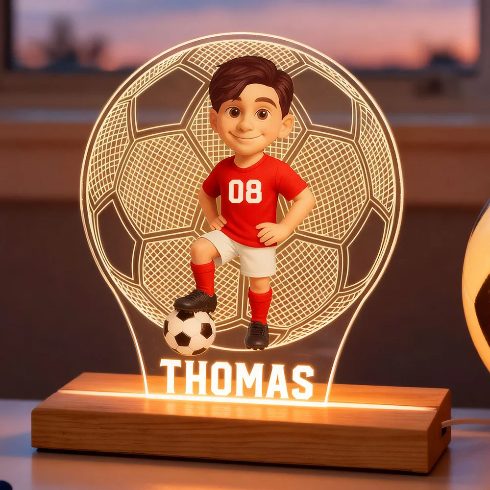 Fußballkind -  Personalisiertes LED-Nachtlicht mit Figur und Name Geschenk für Tochter und Sohn