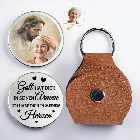Der Kuss Gottes-Taschenumarmung mit Foto Trauergeschenk