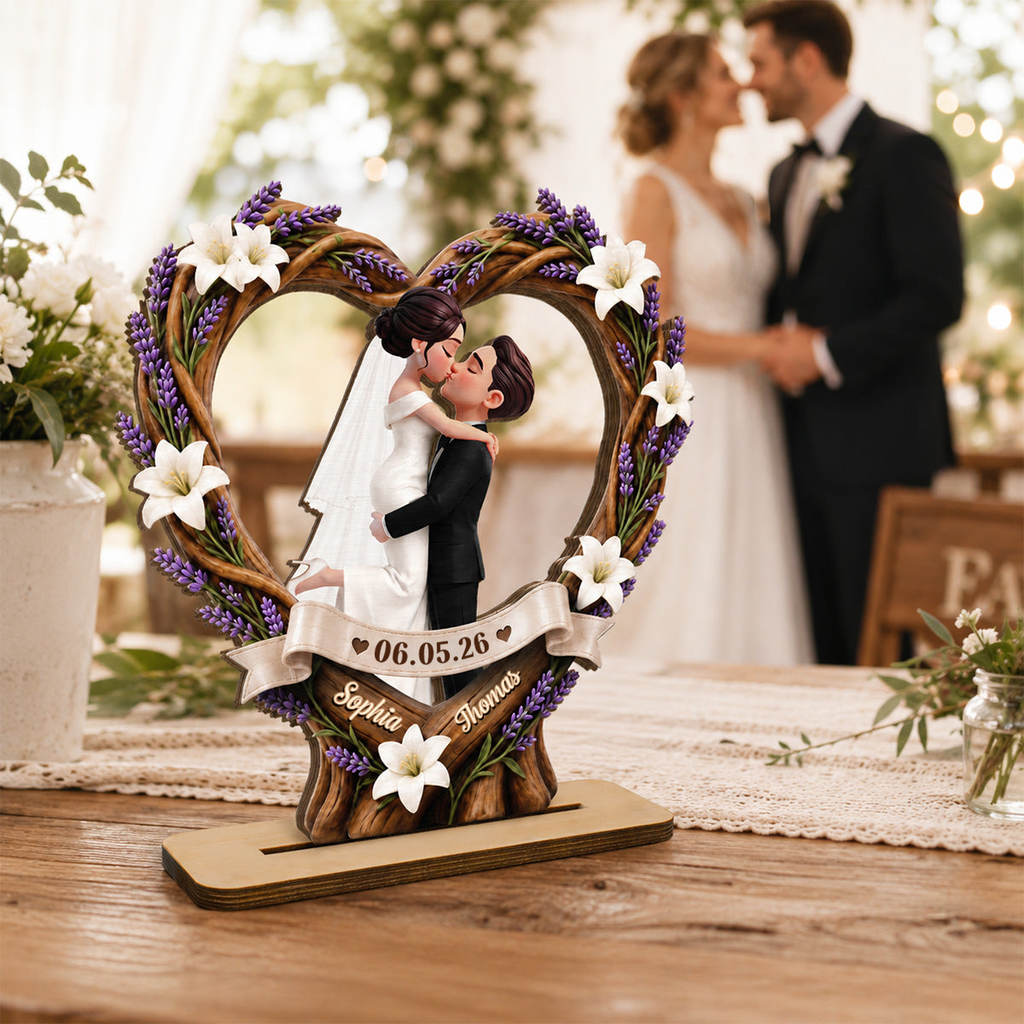 Personalisierter Herz-Holzaufsteller zur Hochzeit mit Namen und Datum