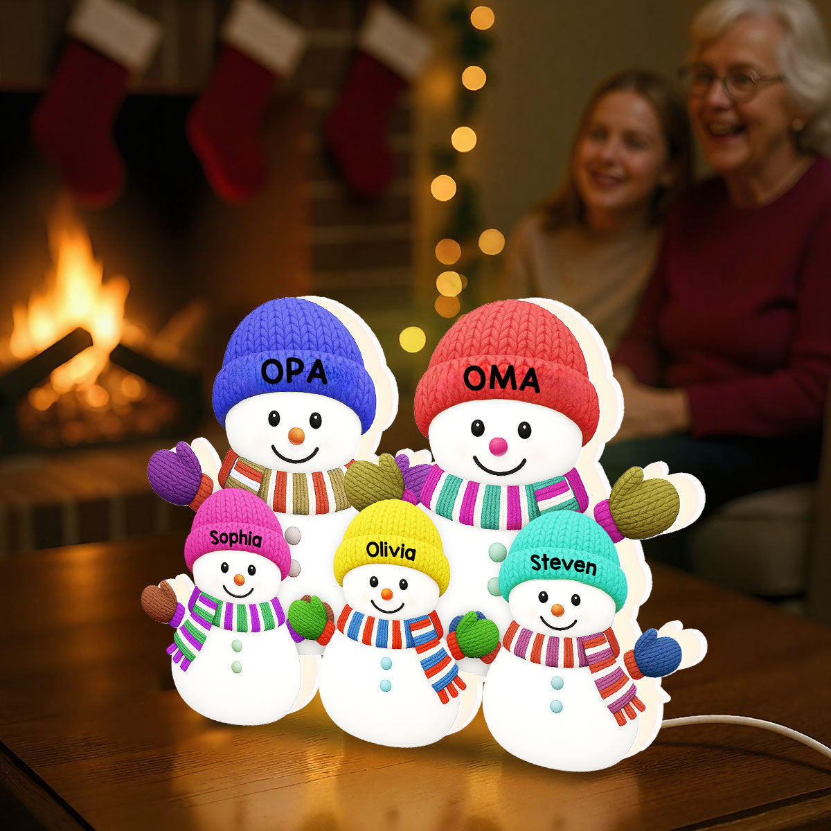 „Weihnachten mit Oma & Opa – Enkelkinder Schneemann Familie“ Personalisierte LED-Lichtbox