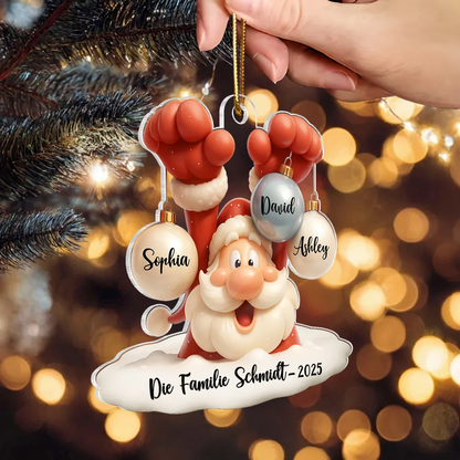 Personalisierter Acrylanhänger mit Weihnachtsmann und Ballons Christbaumschmuck mit 1-9 Namen