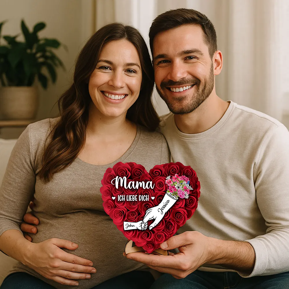 Hand-in-Hand Personalisierter Holzaufsteller mit Rosen Geschenk für Mama und Oma