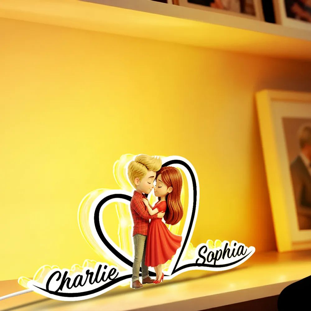 Paar in Rot Personalisieirte LED-Lichtbox mit Namen