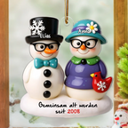 Schneemannpaar - Personalisiertes Christbaumschmuckmit Namen