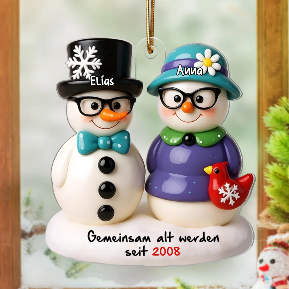 Schneemannpaar - Personalisiertes Christbaumschmuckmit Namen