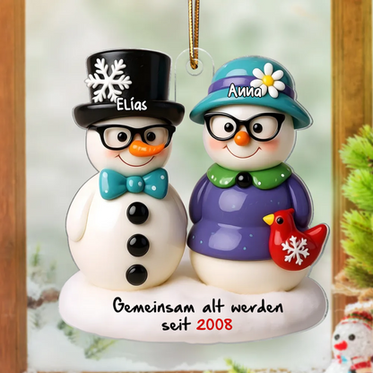 Schneemannpaar - Personalisiertes Christbaumschmuckmit Namen