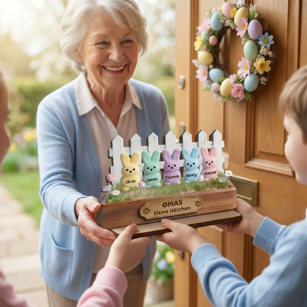 Personalisierte Holztafel mit Hasen Geschenk für Oma