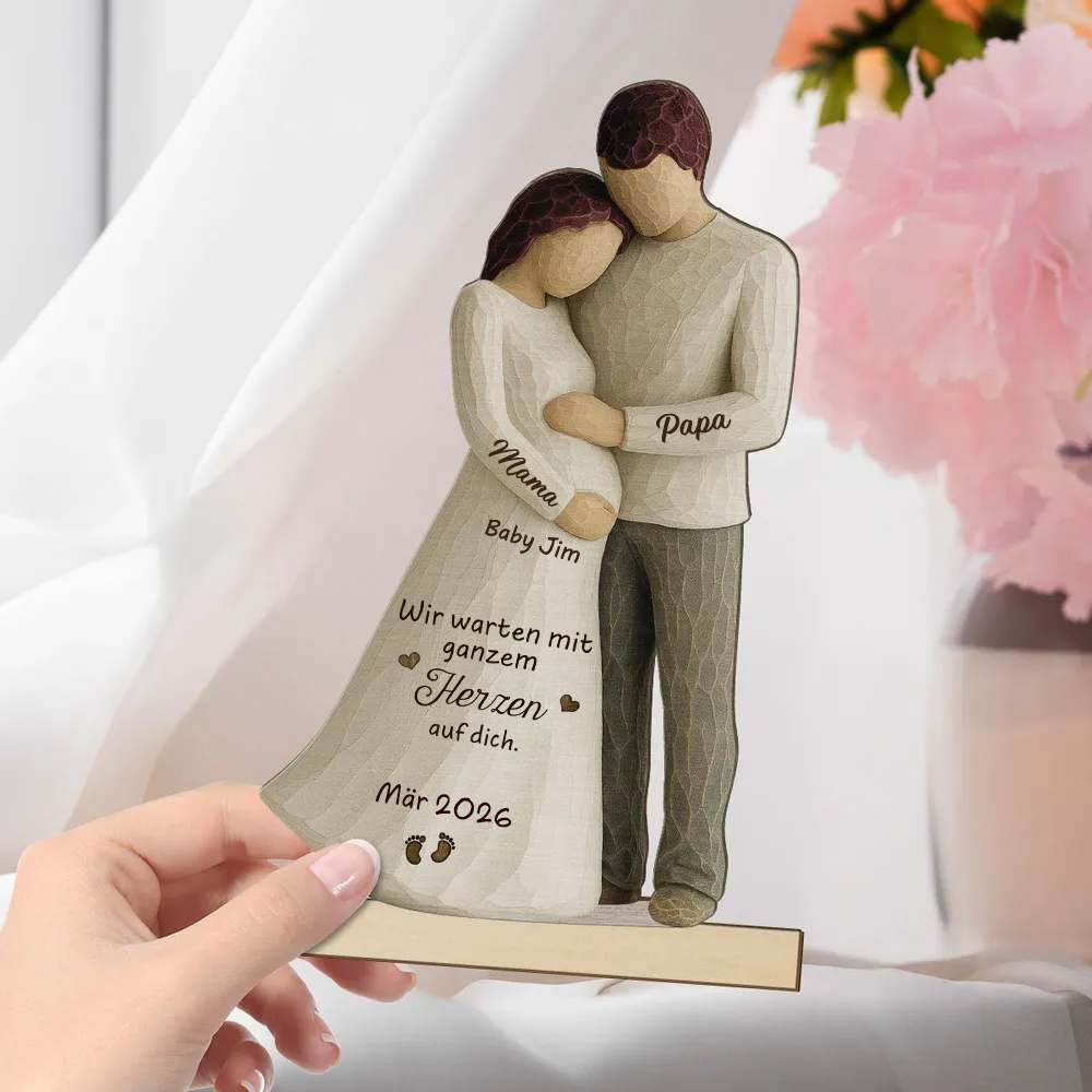 Baby unterwegs-Personalisierter Holzaufsteller mit Namen Geschenk für werdende Mutter