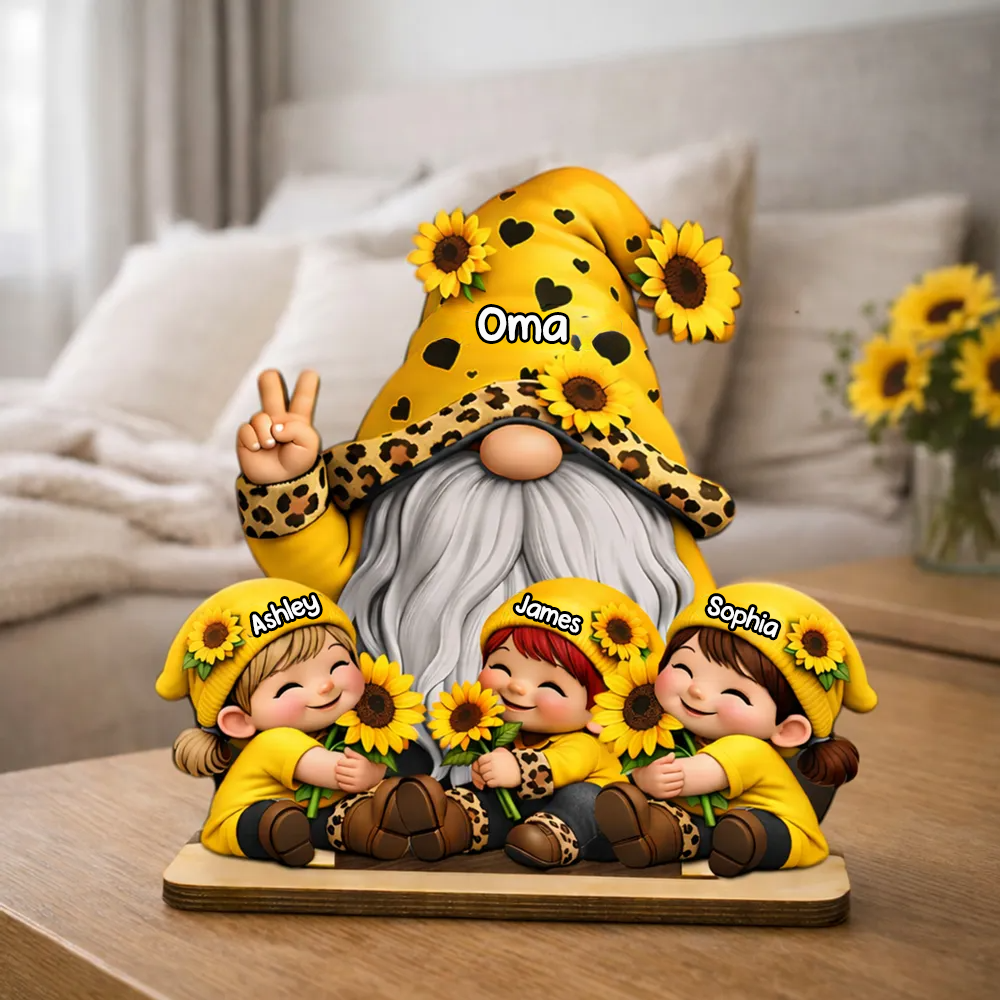 Oma und Kinder Personalisierter Holzaufsteller mit Zwergmotiv  Geschenk für Mama und Oma