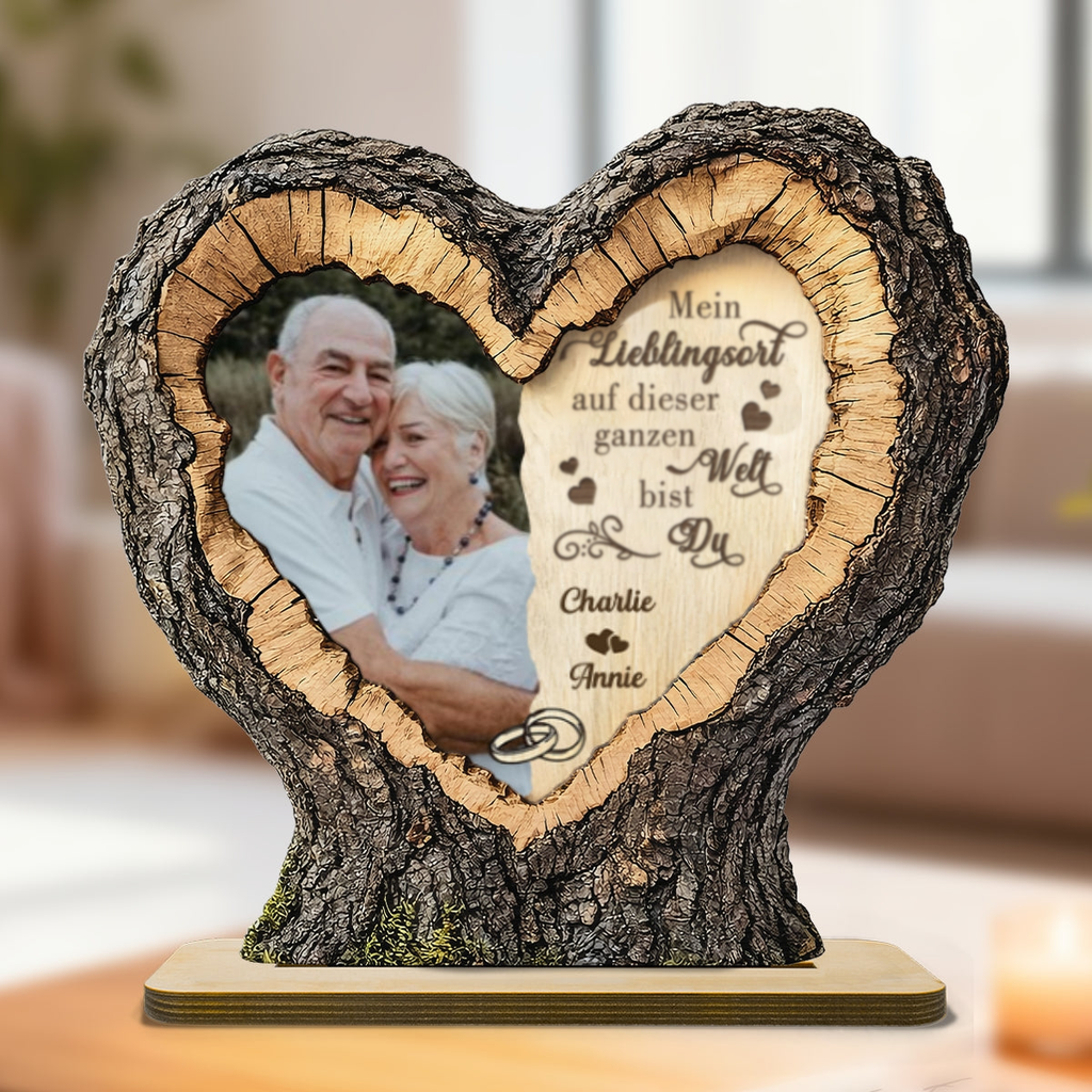 Mein Lieblingsort... Personalisierter Holzaufsteller mit Foto und Spruch, Geschenk für Paar