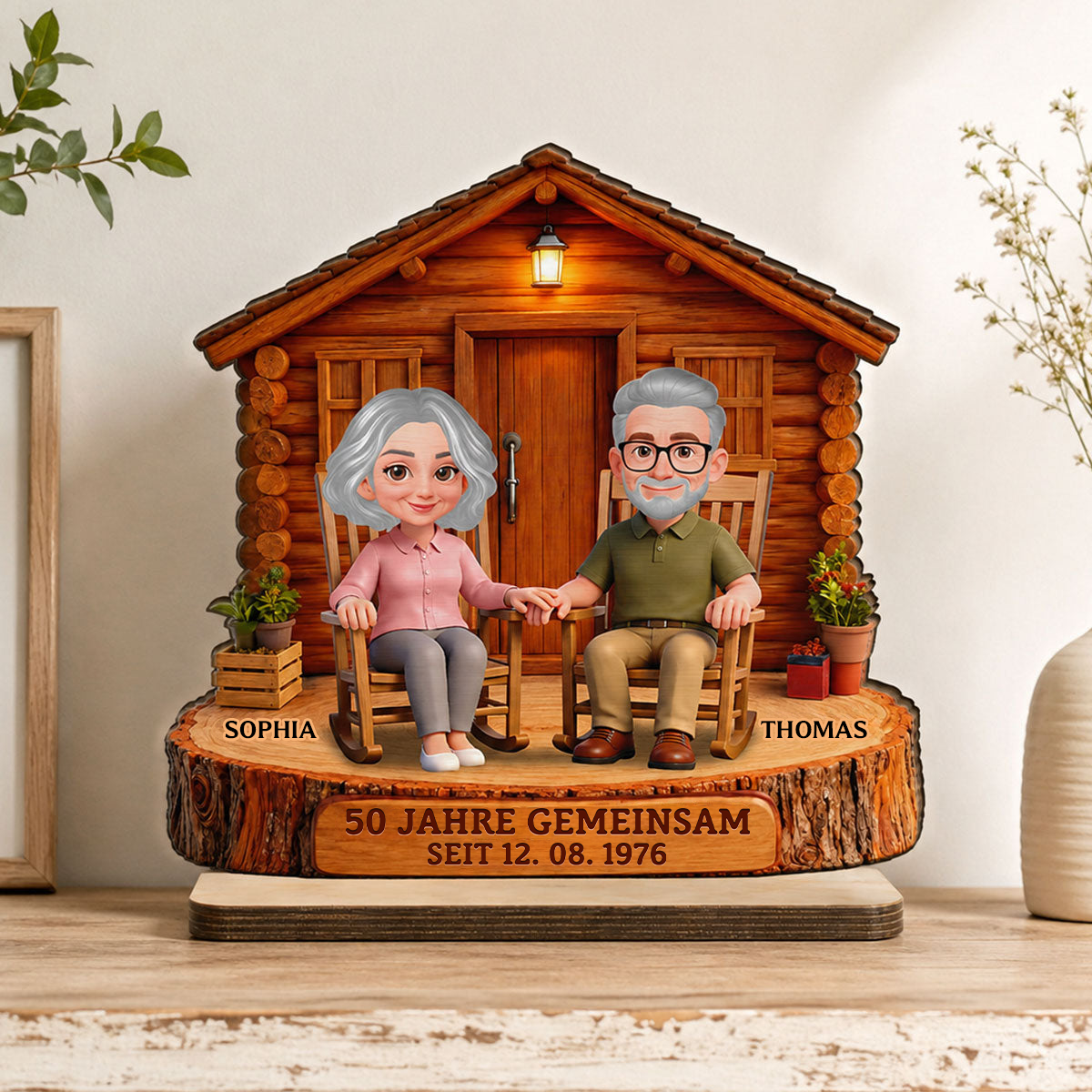 Personalisierter Holzaufsteller – Paar-Motiv & Jahr personalisierbar