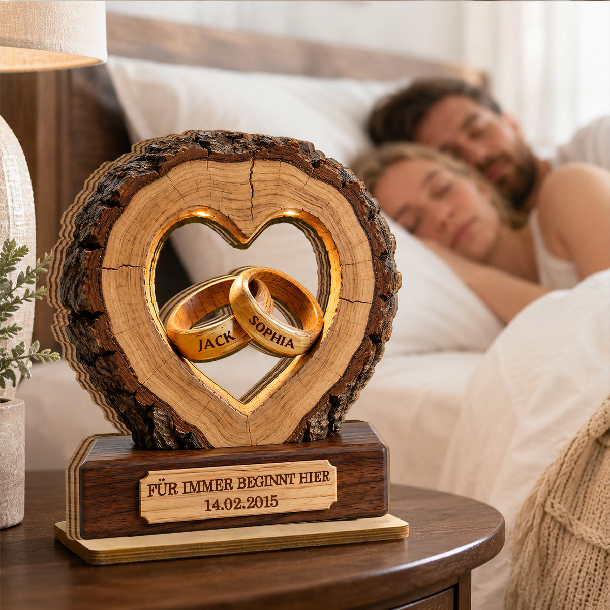 Personalisierter Holzaufsteller mit Ringen Geschenk zum Jahrestag Hochzeitsgeschenke