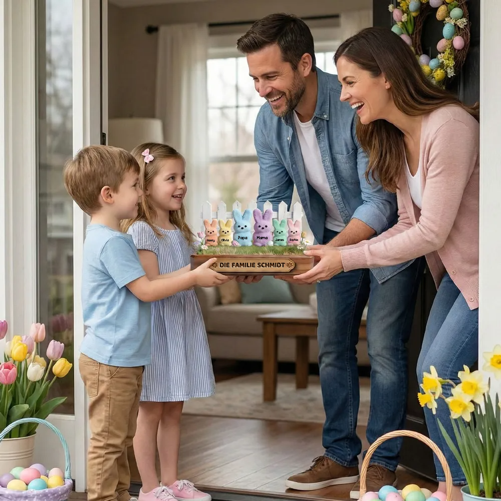 Häschenfamilie-Personalisierter Holzaufsteller mit Namen Geschenk für Opa, Oma und Mama