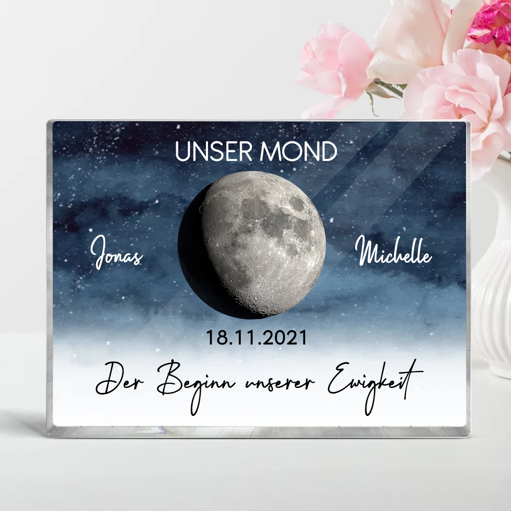 Unser Mond-Personalisierter Acrylblock mit Mondphase Geschenk für Paar